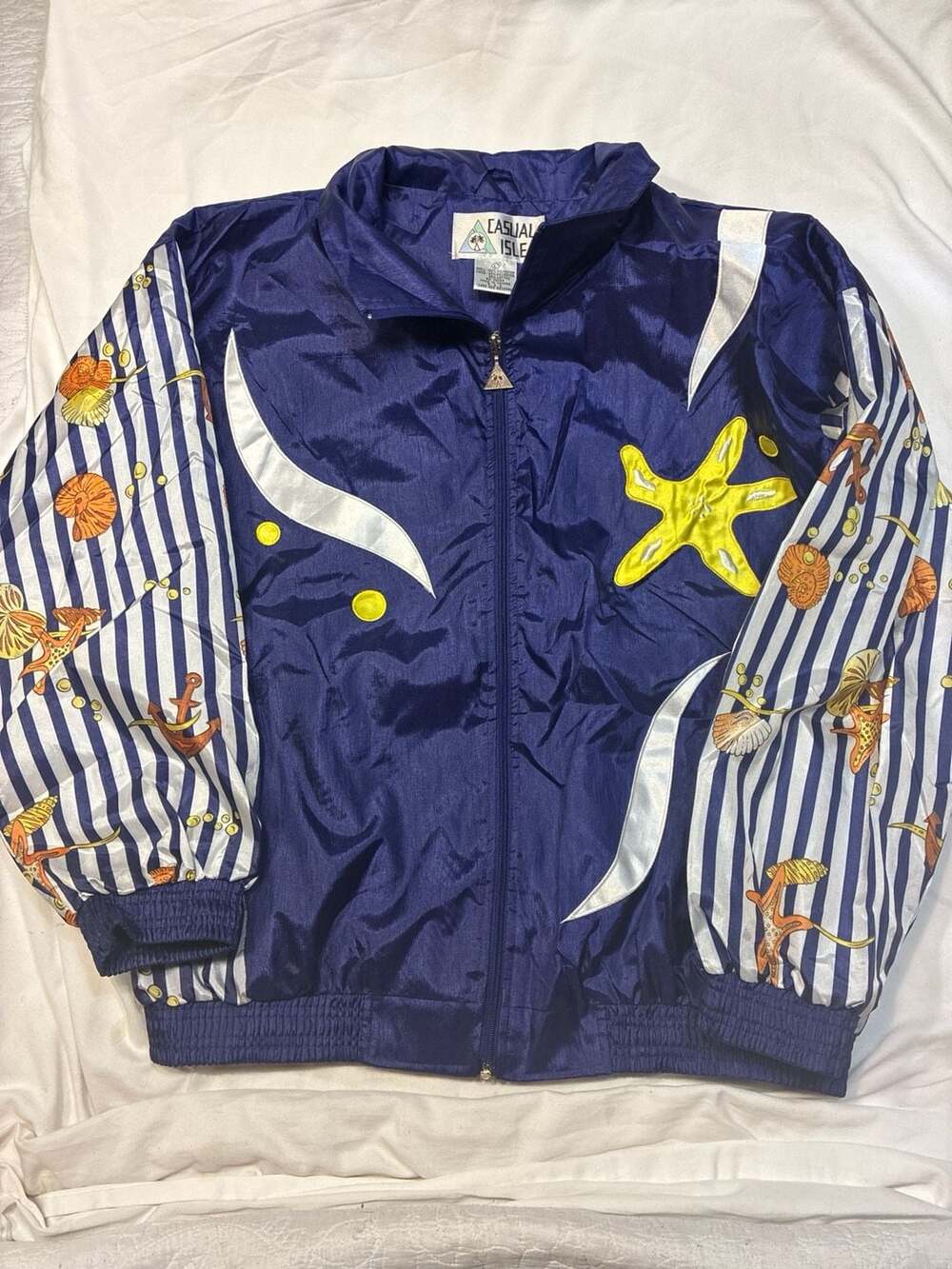 Casual Isle Vintage Nautical Starfish Shell Windbreaker Jacket Size L